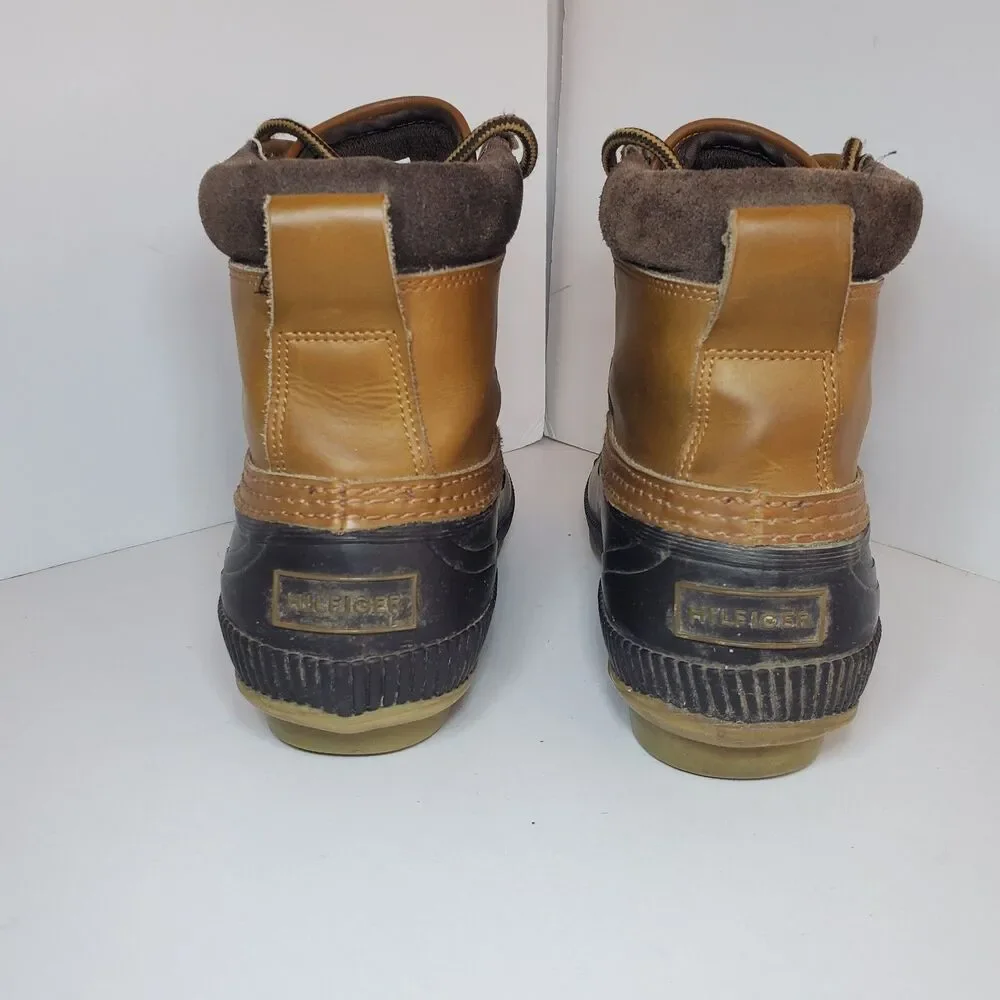 Tommy Hilfiger TMCHARLIE Mens Sz 9 Tan Leather Lace Up Duck Boots Waterproof